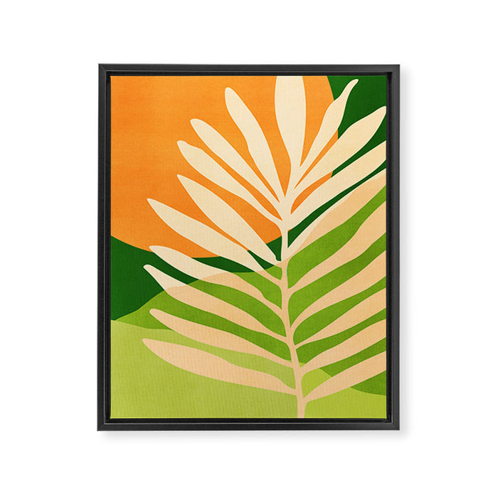 Sunny Palm Frond in Orange and Green Framed Canvas Print Gallery Image 1