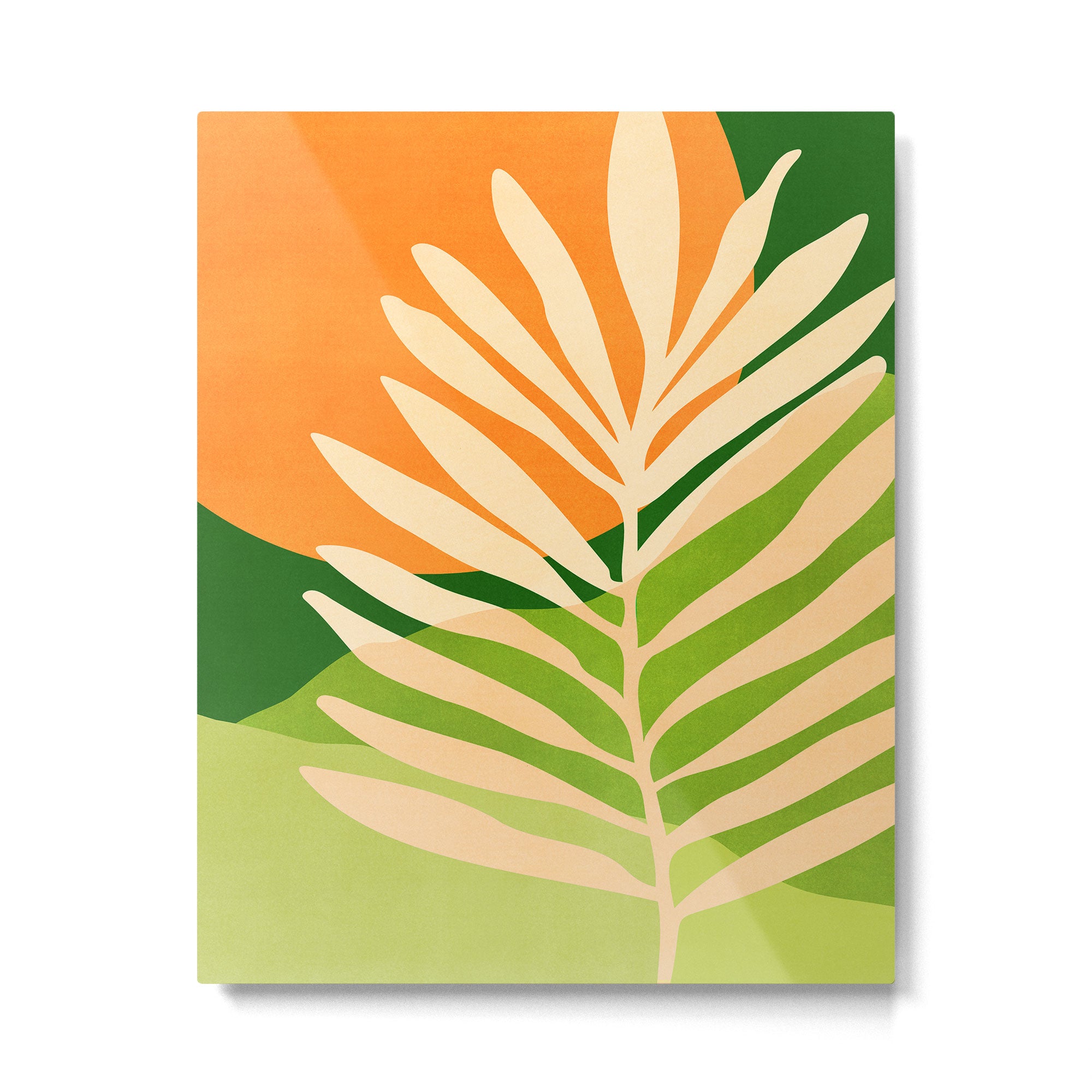 Sunny Palm Frond in Orange and Green Metal Print Gallery Image 6