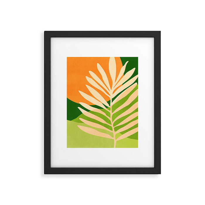 Sunny Palm Frond in Orange and Green Framed Art Print Gallery Image 1