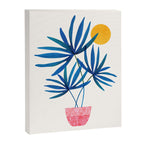 Sunny Palms in Indigo and Pink Canvas Print Gallery Image 6