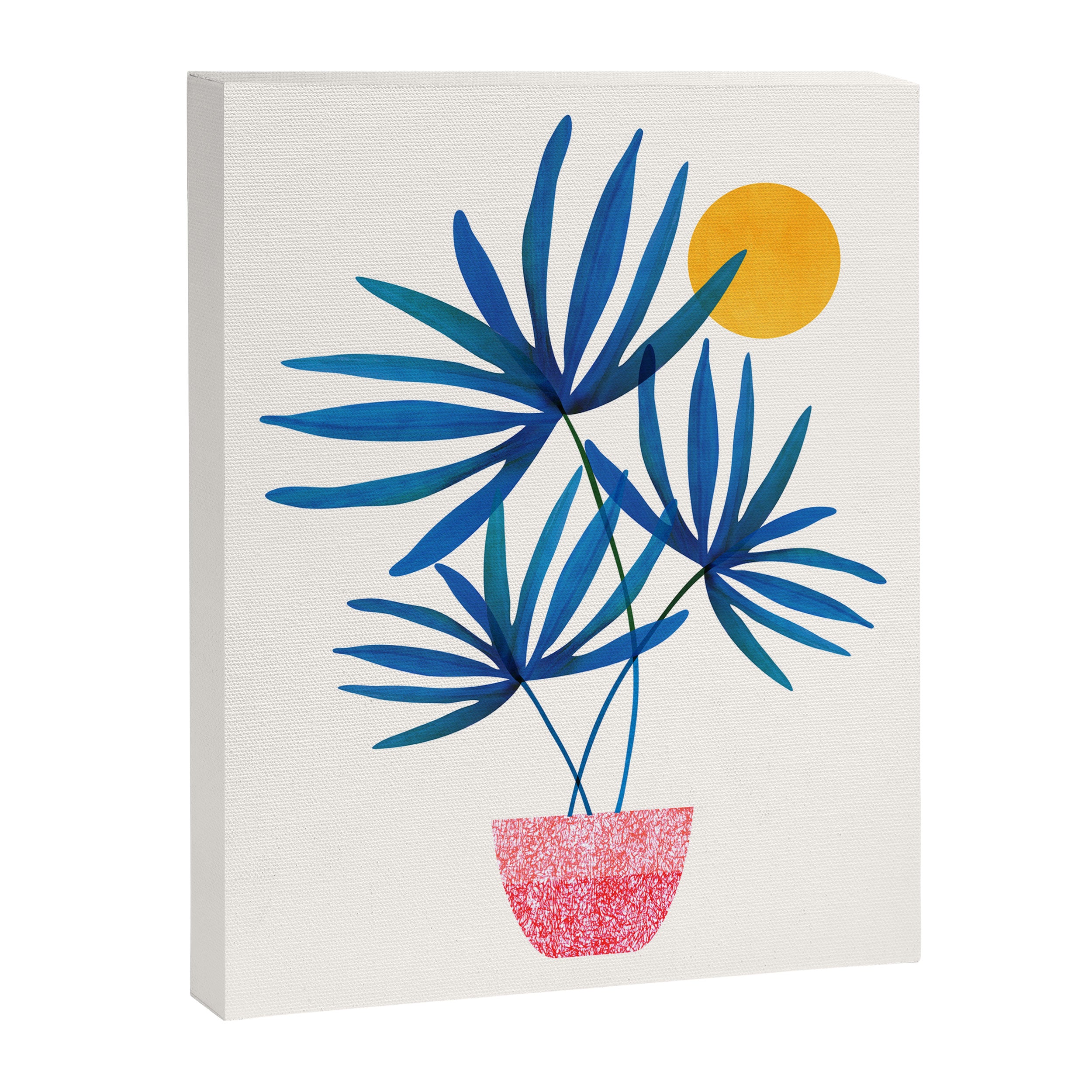 Sunny Palms in Indigo and Pink Canvas Print Gallery Image 6