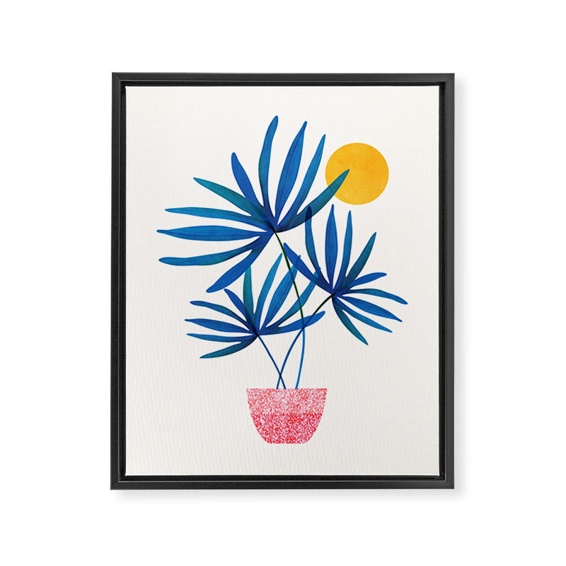 Sunny Palms in Indigo and Pink Framed Canvas Print Gallery Image 6