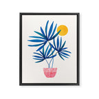Sunny Palms in Indigo and Pink Framed Canvas Print Gallery Image 6