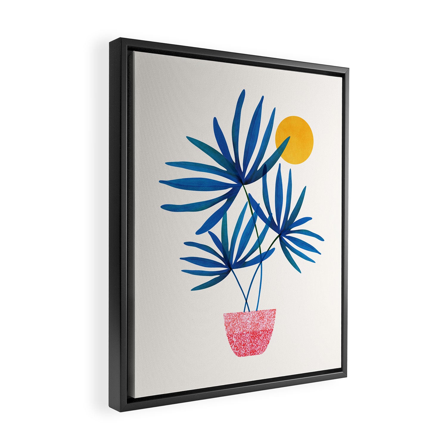 Sunny Palms in Indigo and Pink Framed Canvas Print Gallery Image 2