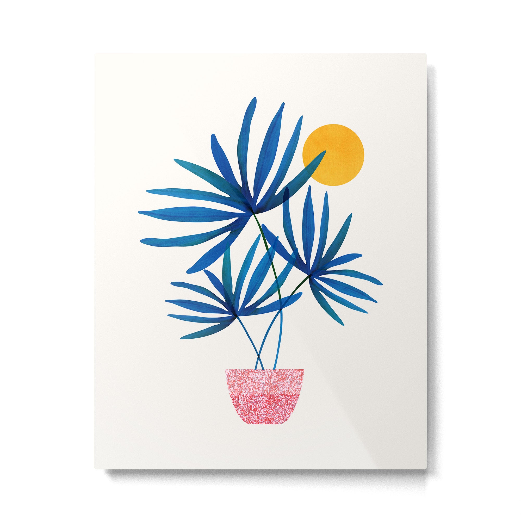 Sunny Palms in Indigo and Pink Metal Print Gallery Image 4