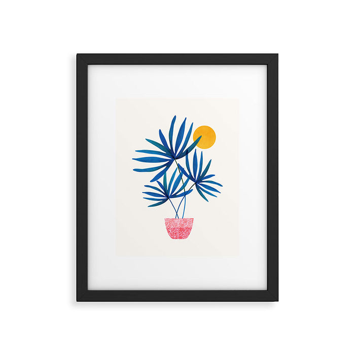 Sunny Palms in Indigo and Pink Framed Art Print Gallery Image 1