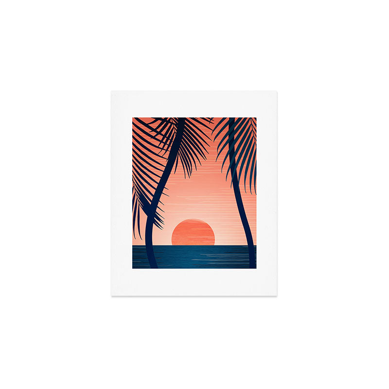 Sunset Palms - Peach Navy Palette Art Print Gallery Image 1