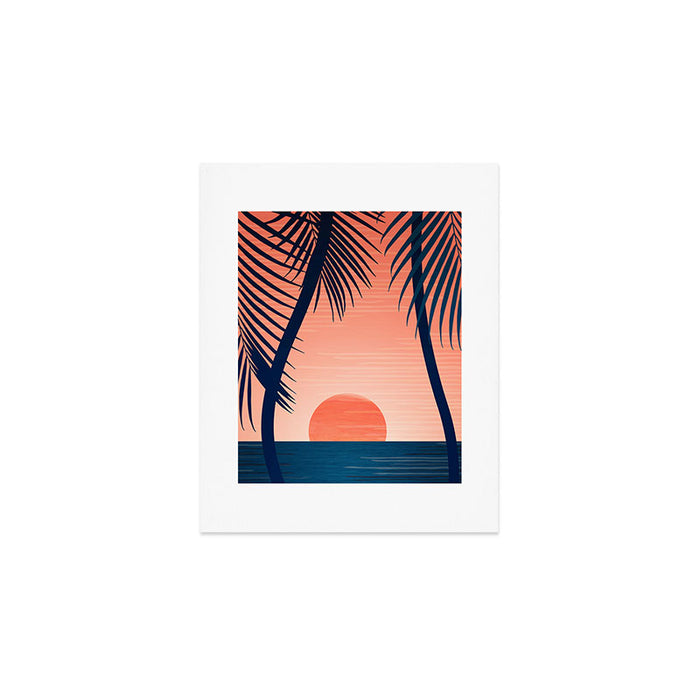 Sunset Palms - Peach Navy Palette Art Print Gallery Image 1