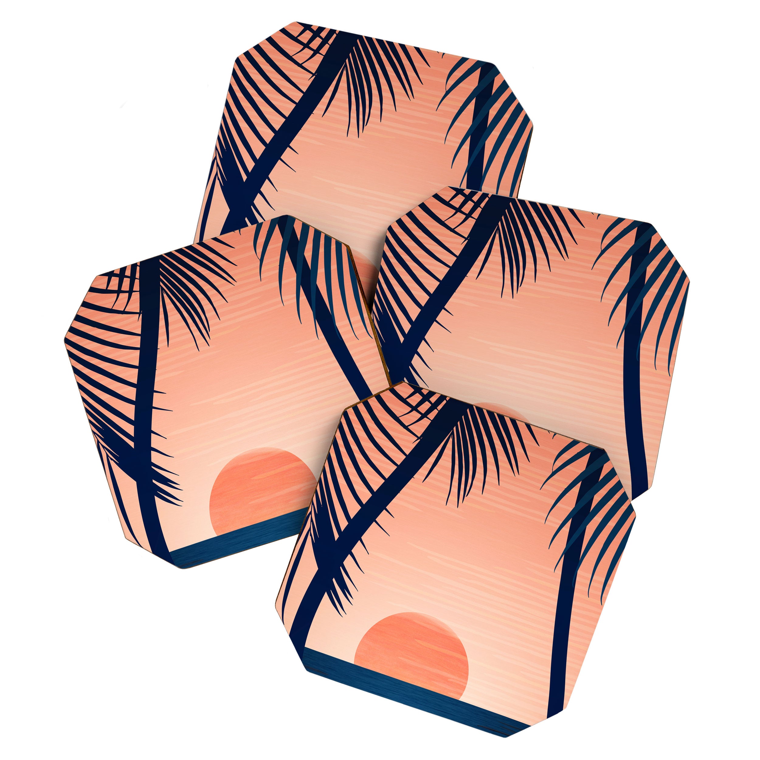 Sunset Palms - Peach Navy Palette Coaster Gallery Image 1