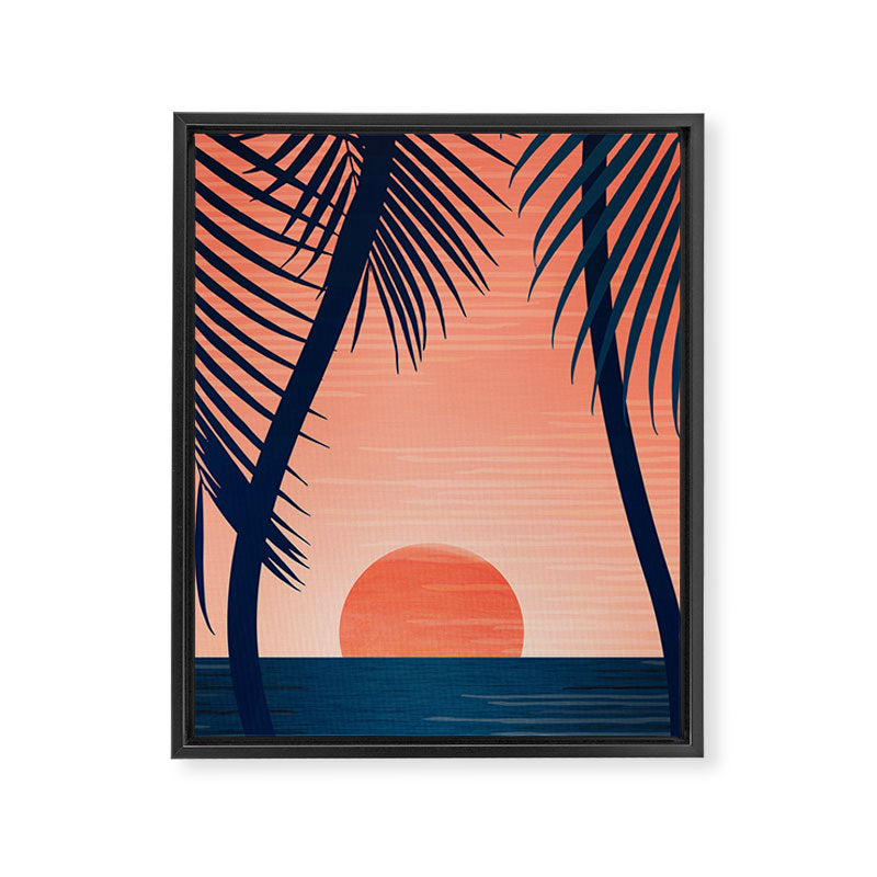 Sunset Palms - Peach Navy Palette Framed Canvas Print Gallery Image 8