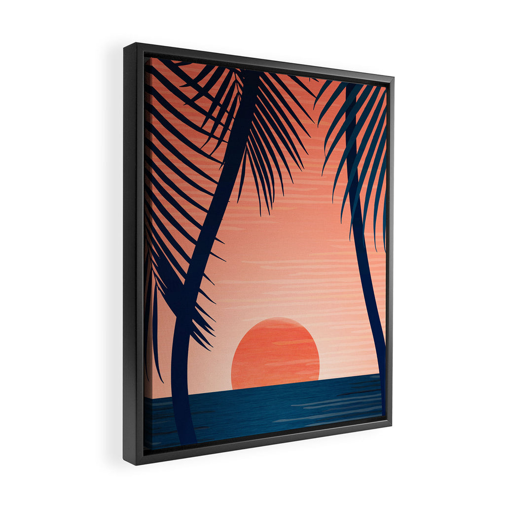 Sunset Palms - Peach Navy Palette Framed Canvas Print Gallery Image 2