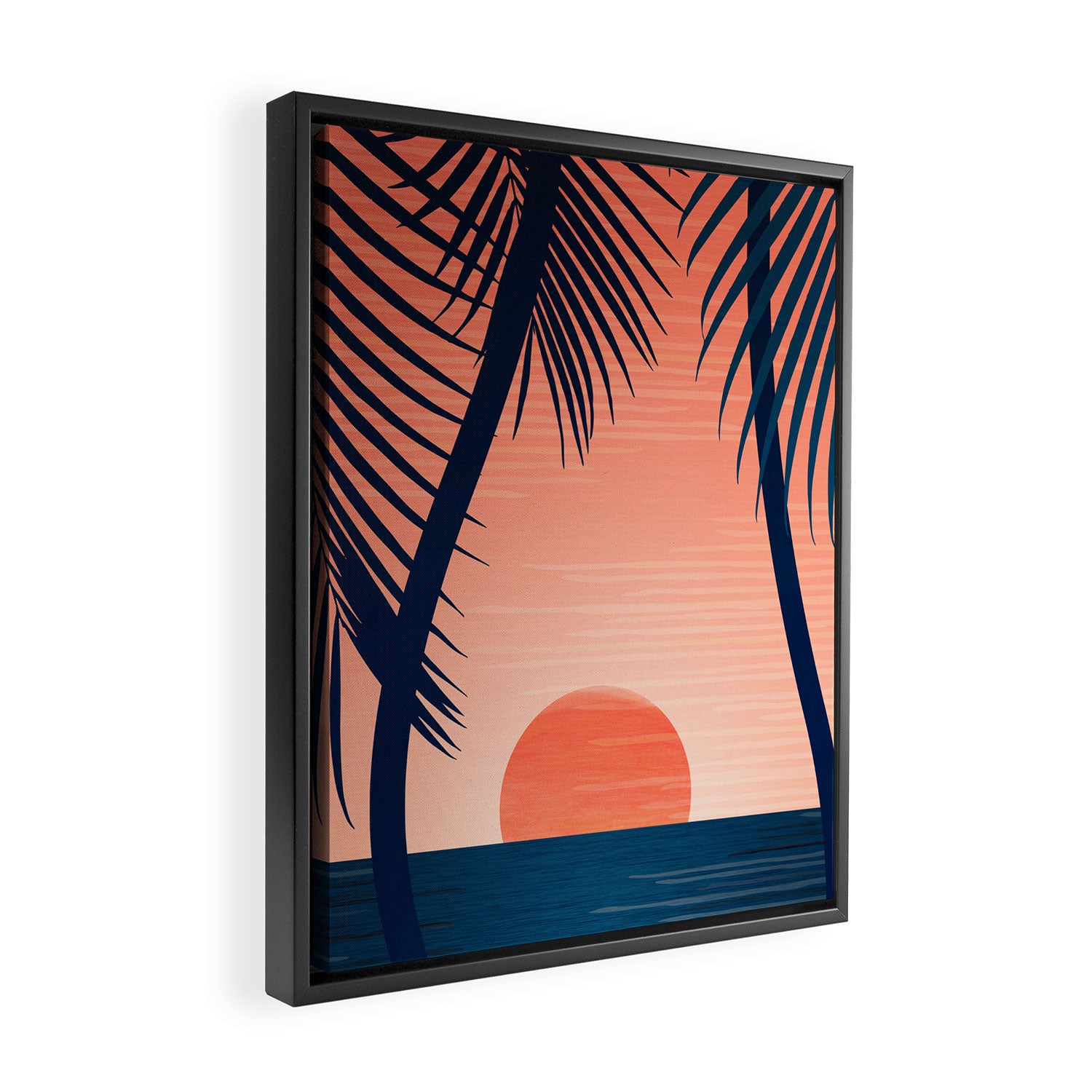 Sunset Palms - Peach Navy Palette Framed Canvas Print Gallery Image 2