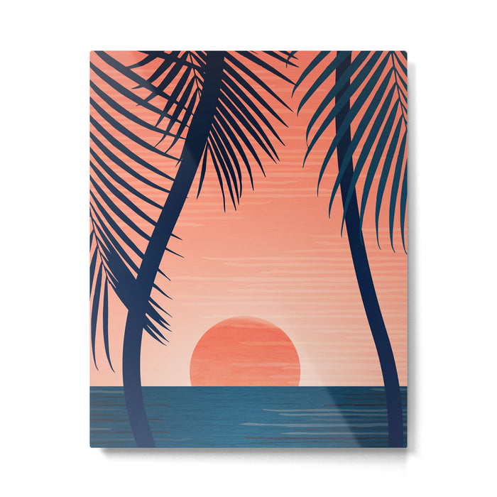 Sunset Palms - Peach Navy Palette Metal Print Gallery Image 1