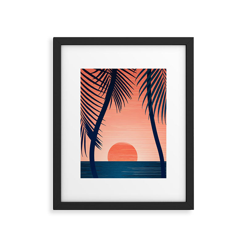 Sunset Palms - Peach Navy Palette Framed Art Print Gallery Image 4