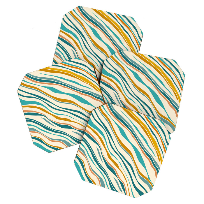  Teal and Gold Ocean Stripes Coaster Gallery Image 1