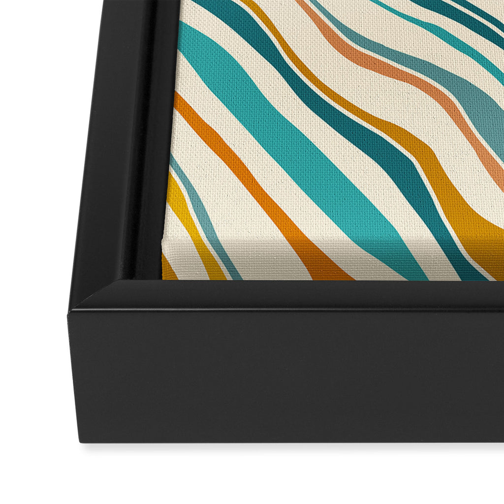  Teal and Gold Ocean Stripes Framed Canvas Print Gallery Image 3