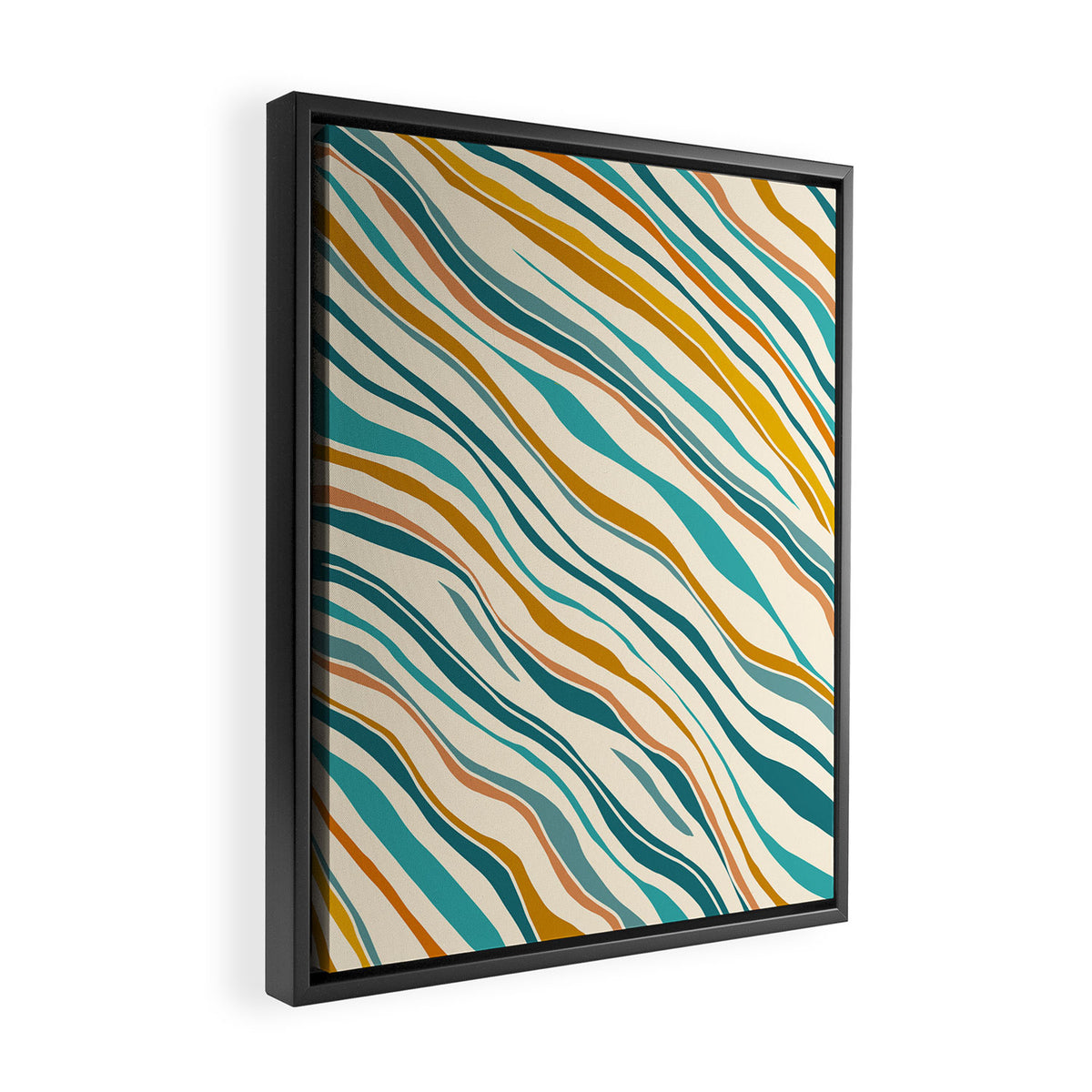  Teal and Gold Ocean Stripes Framed Canvas Print Gallery Image 2