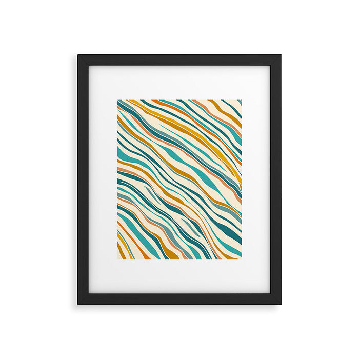  Teal and Gold Ocean Stripes Framed Art Print Gallery Image 1