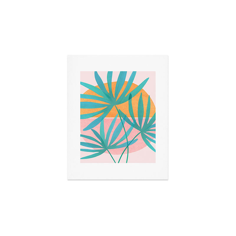 Teal and Pink Retro Sunset Palms Art Print Gallery Image 1