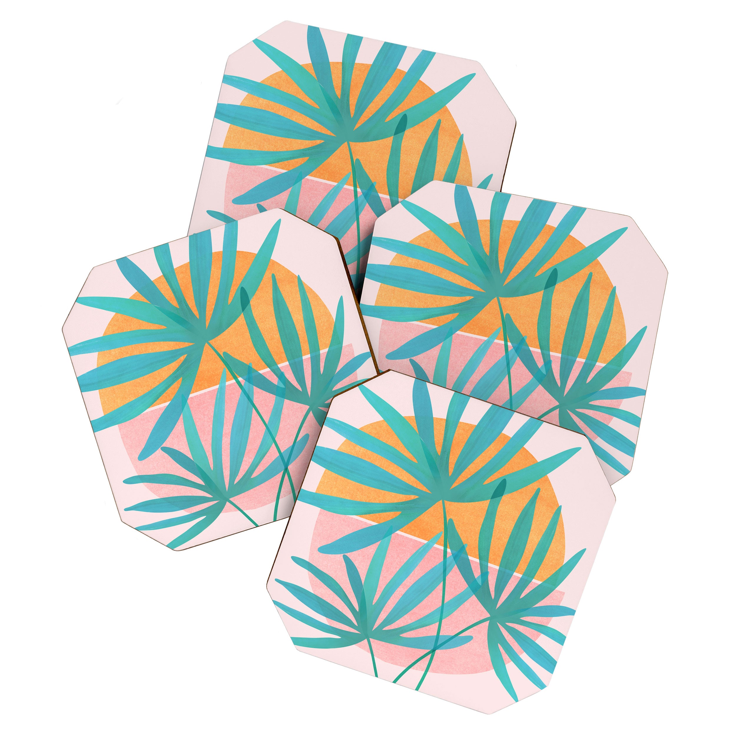 Teal and Pink Retro Sunset Palms Coaster Gallery Image 1
