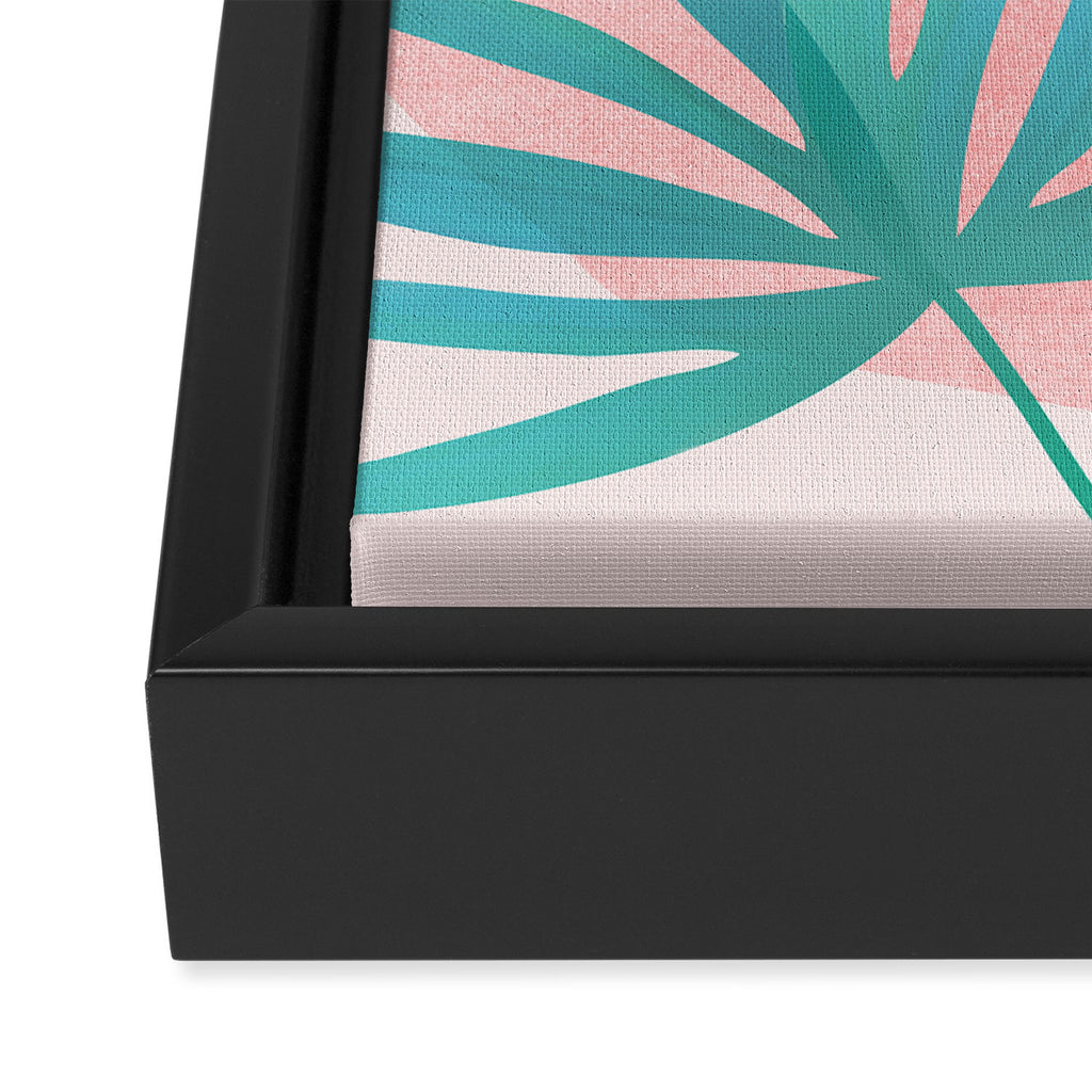 Teal and Pink Retro Sunset Palms Framed Canvas Print Gallery Image 3