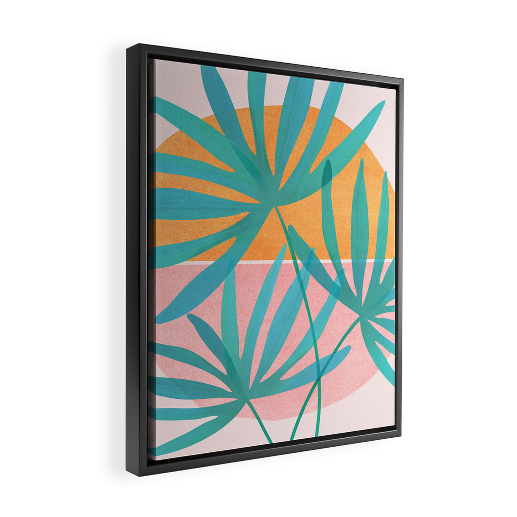 Teal and Pink Retro Sunset Palms Framed Canvas Print Gallery Image 2