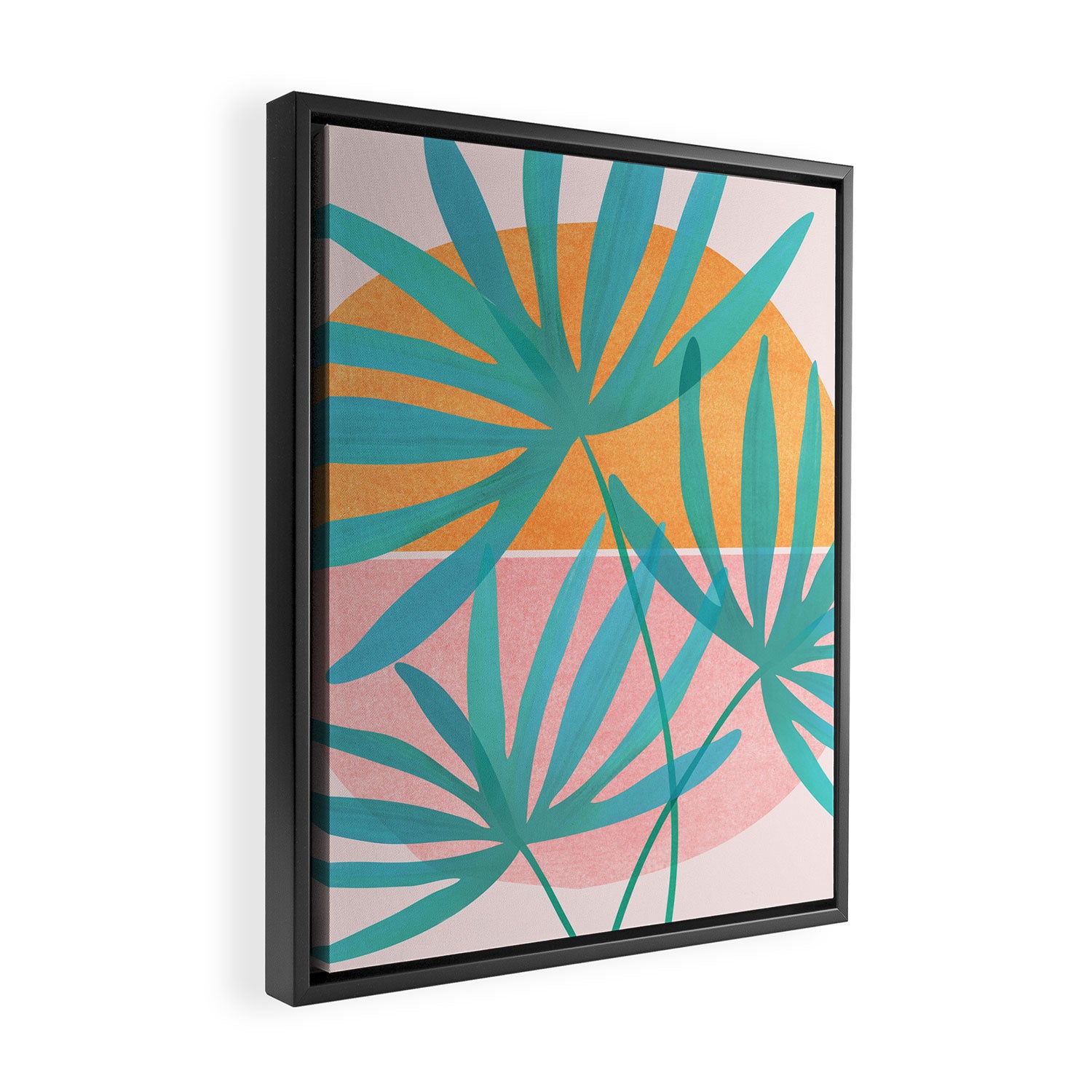 Teal and Pink Retro Sunset Palms Framed Canvas Print Gallery Image 2