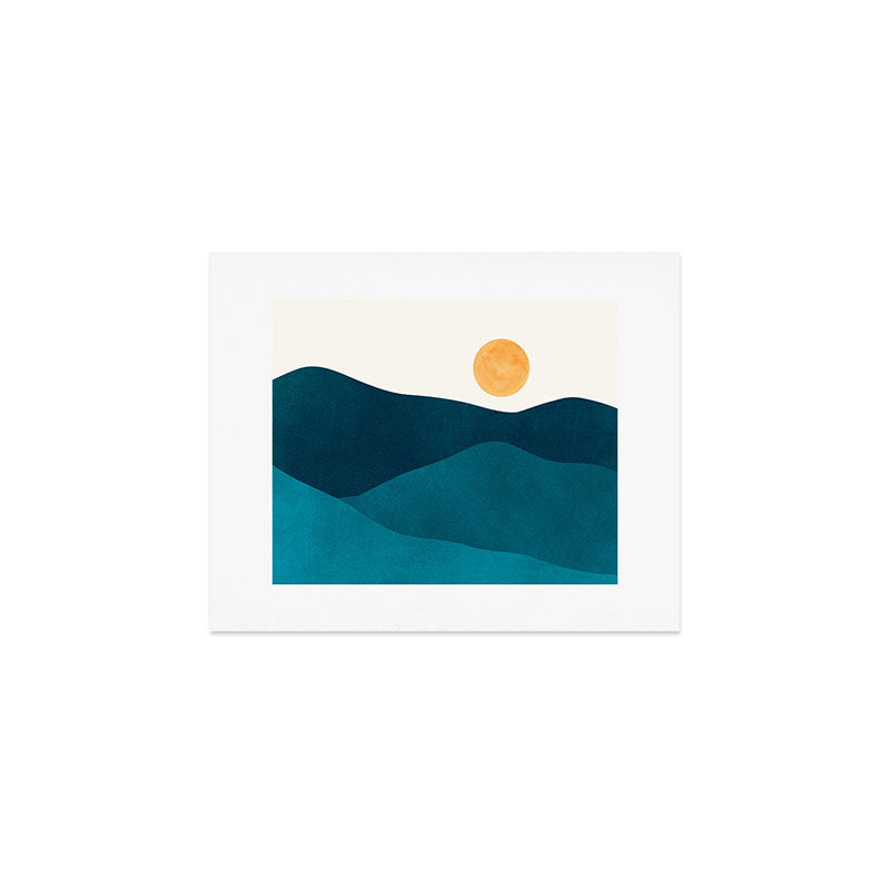 Teal Mountains Minimal Landscape Art Print Gallery Image 1