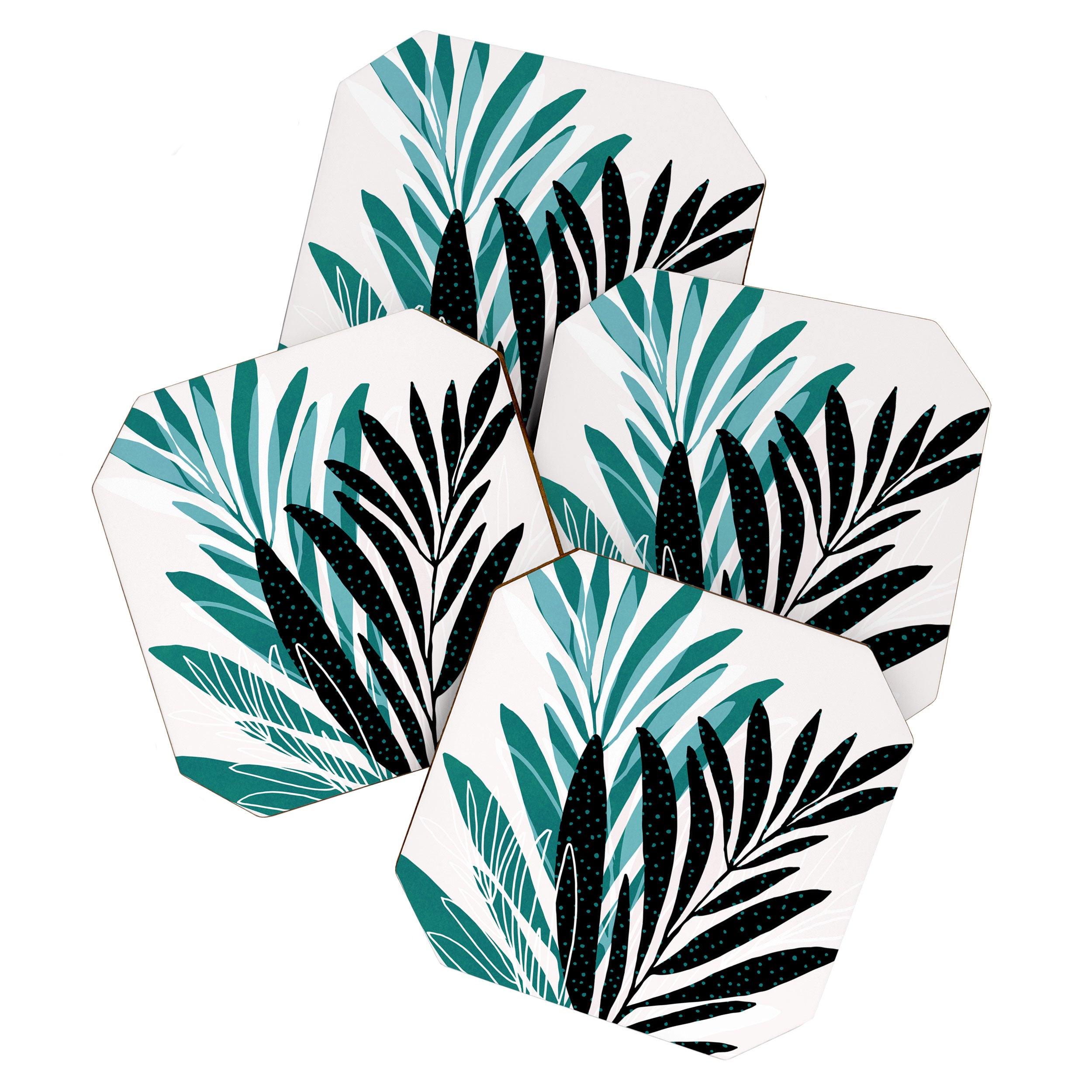 Teal Olive Branches Modern Botanical Coaster Gallery Image 1