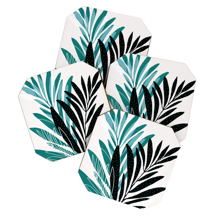 Teal Olive Branches Modern Botanical Coaster Gallery Image 1