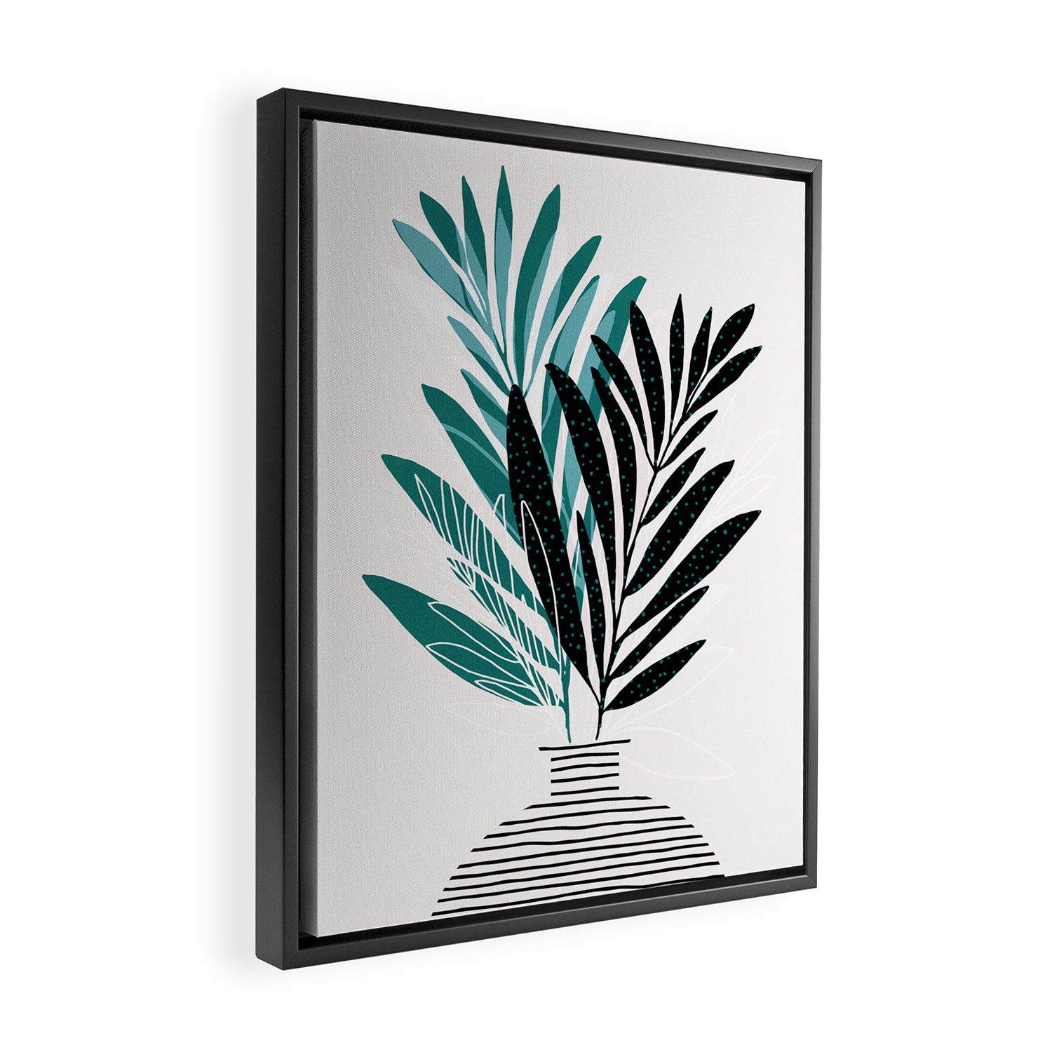 Teal Olive Branches Modern Botanical Framed Canvas Print Gallery Image 2