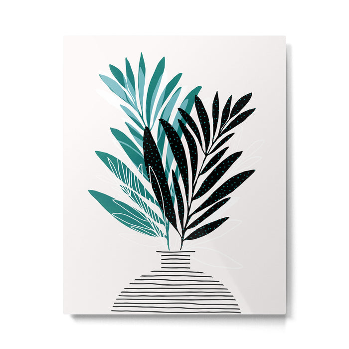 Teal Olive Branches Modern Botanical Metal Print Gallery Image 1