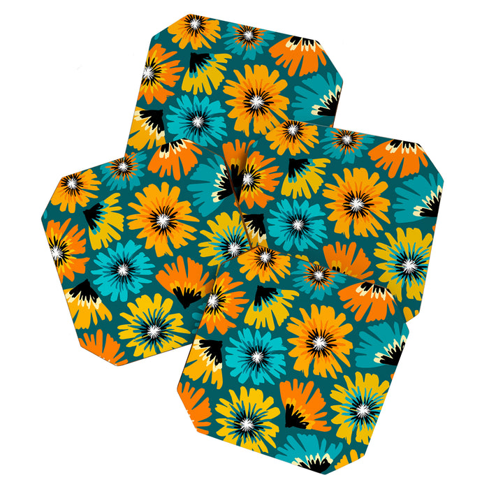 Teal Retro Summer Floral Coaster Gallery Image 1