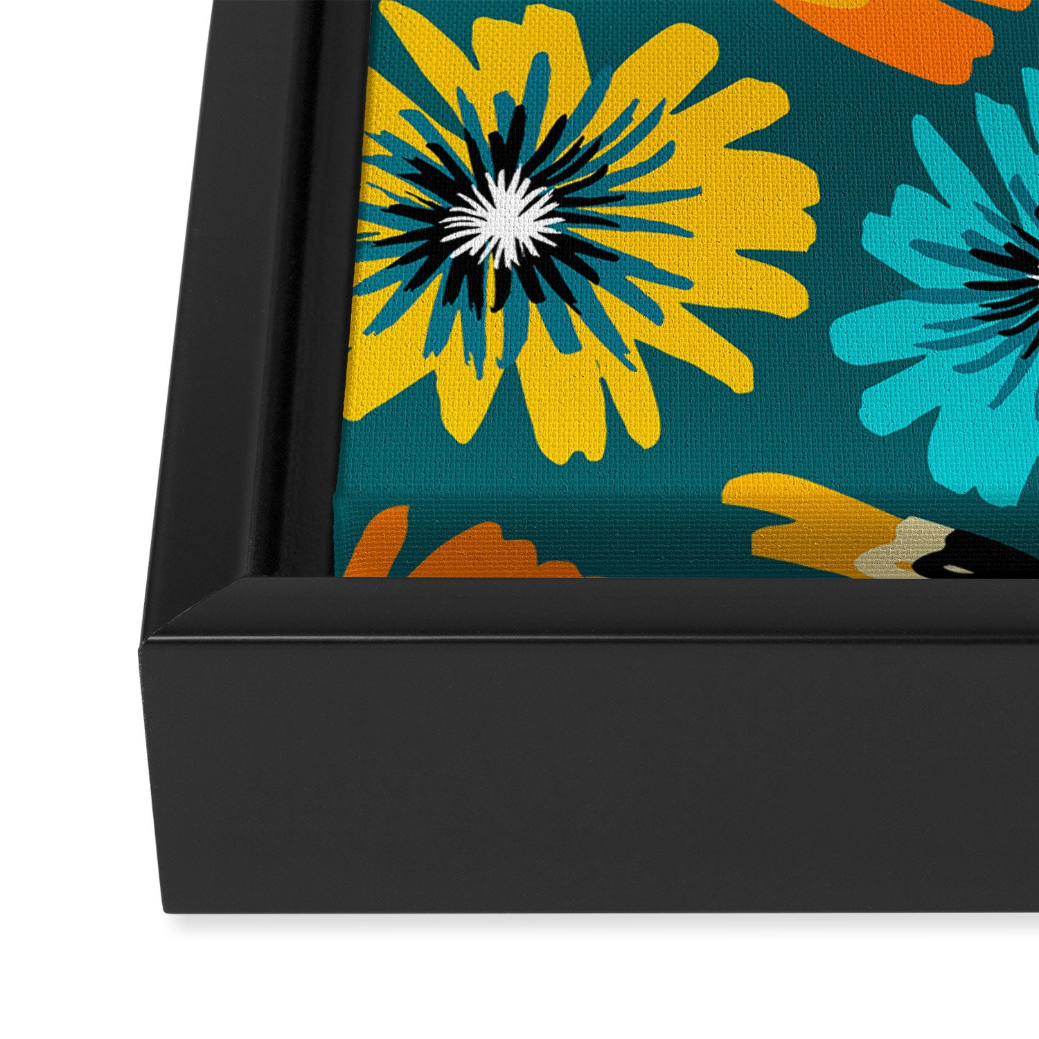 Teal Retro Summer Floral Framed Canvas Print Gallery Image 3
