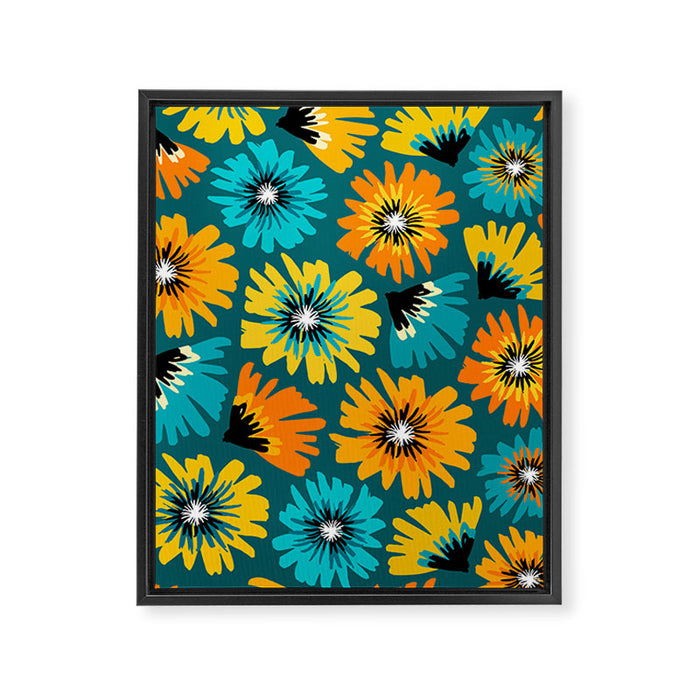 Teal Retro Summer Floral Framed Canvas Print Gallery Image 1