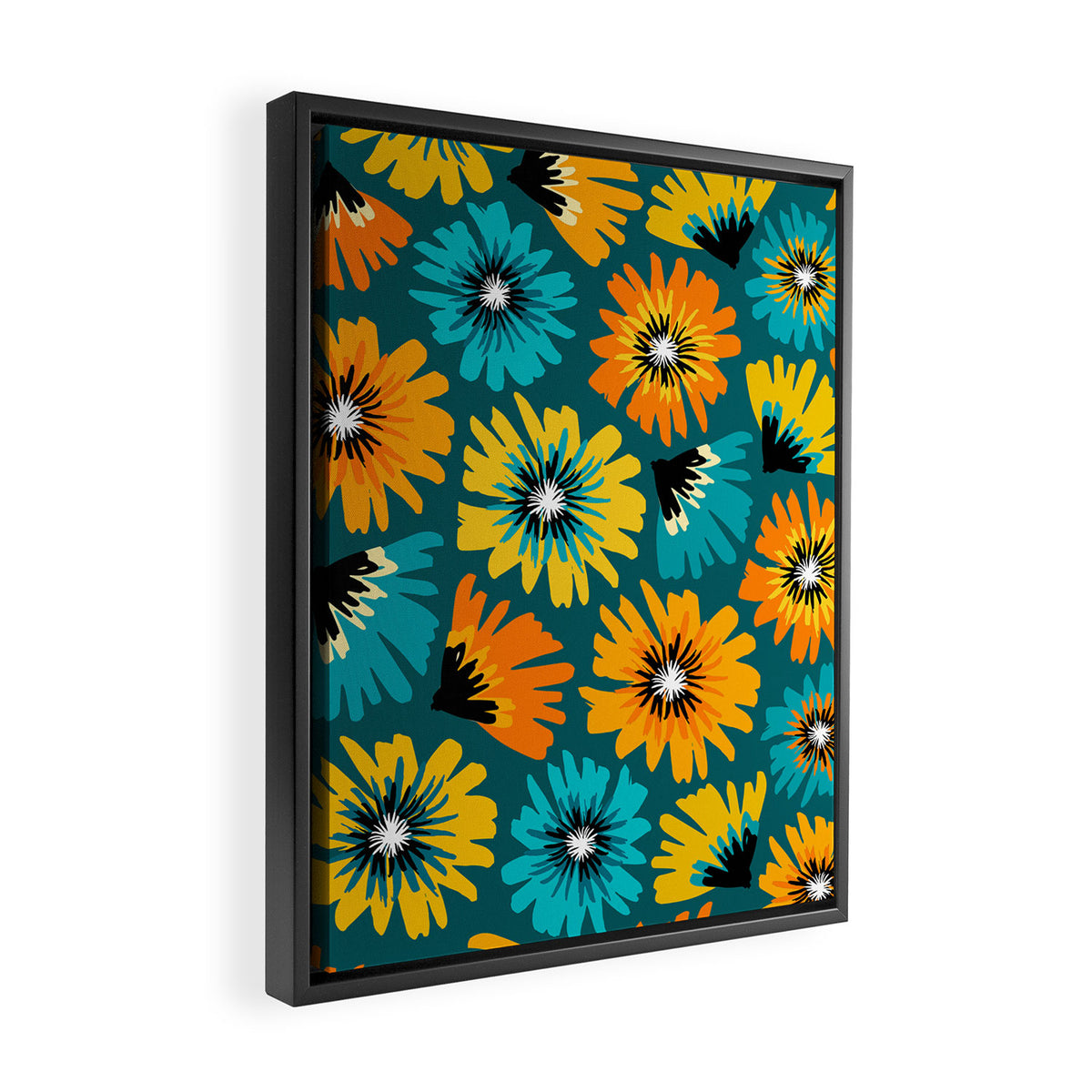 Teal Retro Summer Floral Framed Canvas Print Gallery Image 2