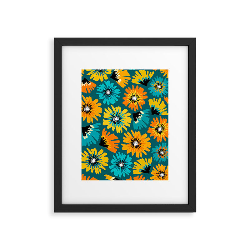 Teal Retro Summer Floral Framed Art Print Gallery Image 6