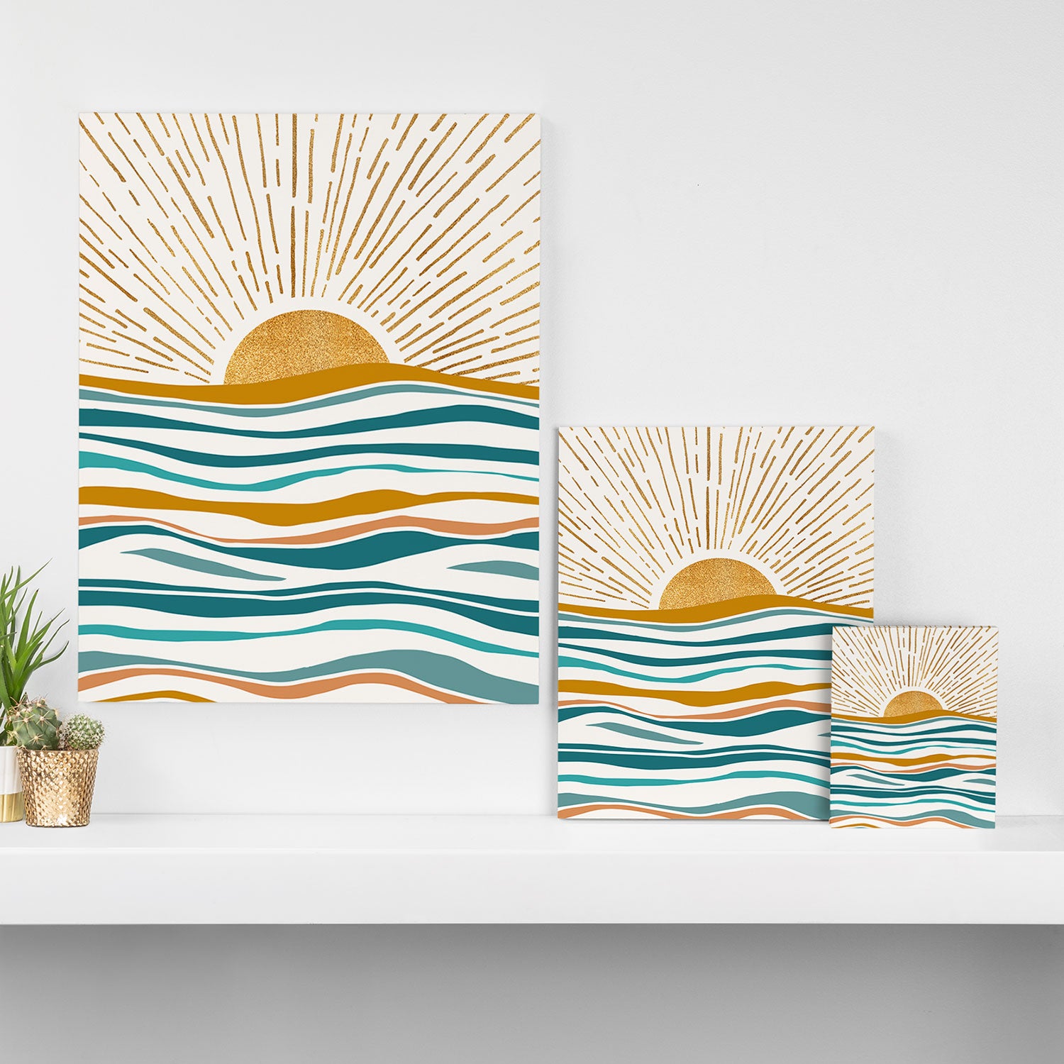 The Sun and The Sea - Gold and Teal Canvas Print Gallery Image 3