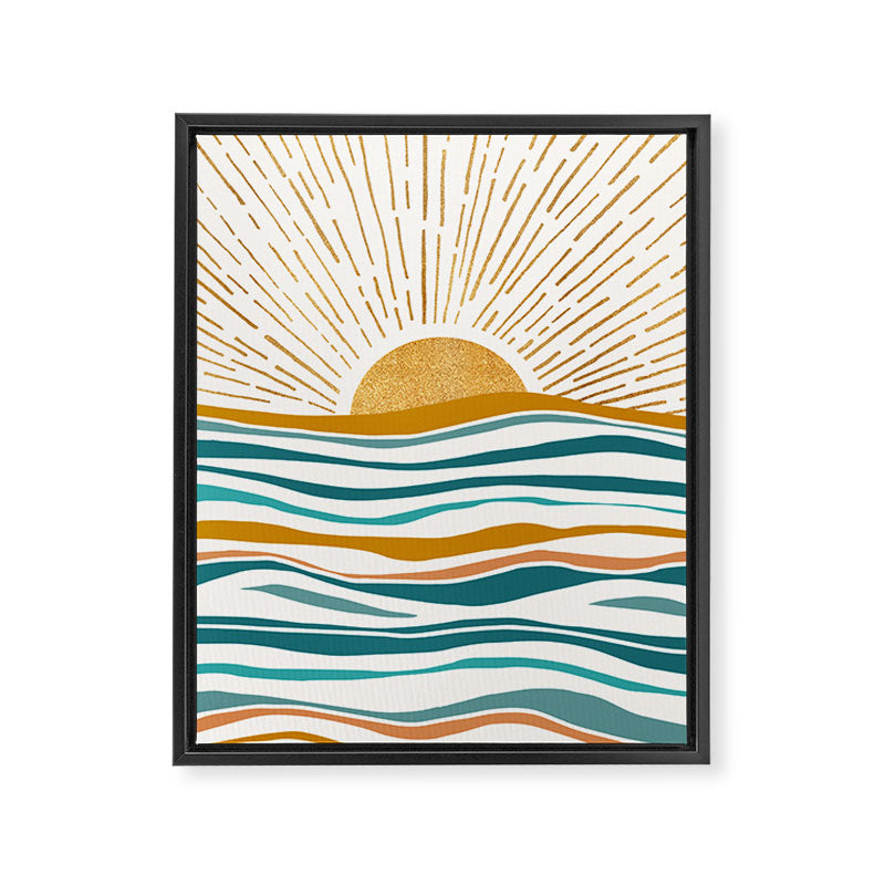 The Sun and The Sea - Gold and Teal Framed Canvas Print Gallery Image 8