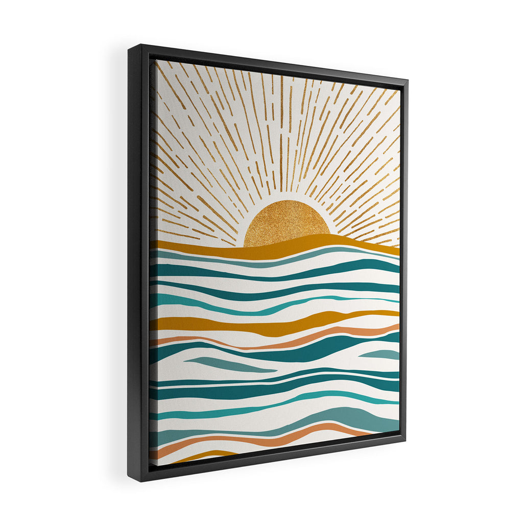 The Sun and The Sea - Gold and Teal Framed Canvas Print Gallery Image 2