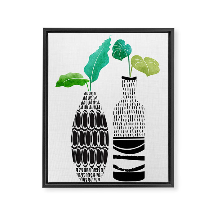 Tribal Vases II with Tropical Greenery Framed Canvas Print Gallery Image 1