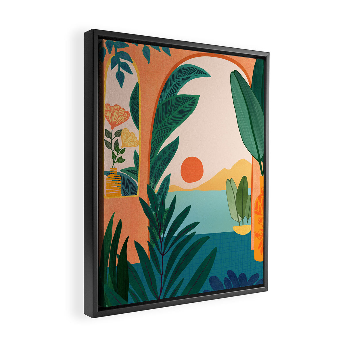 Tropical Evening Sunset Landscape Framed Canvas Print Gallery Image 2