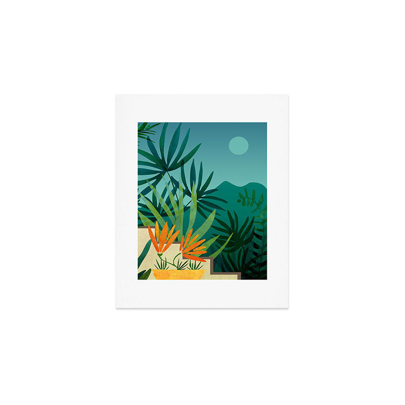 Tropical Moonlight Garden Landscape  Art Print Gallery Image 1