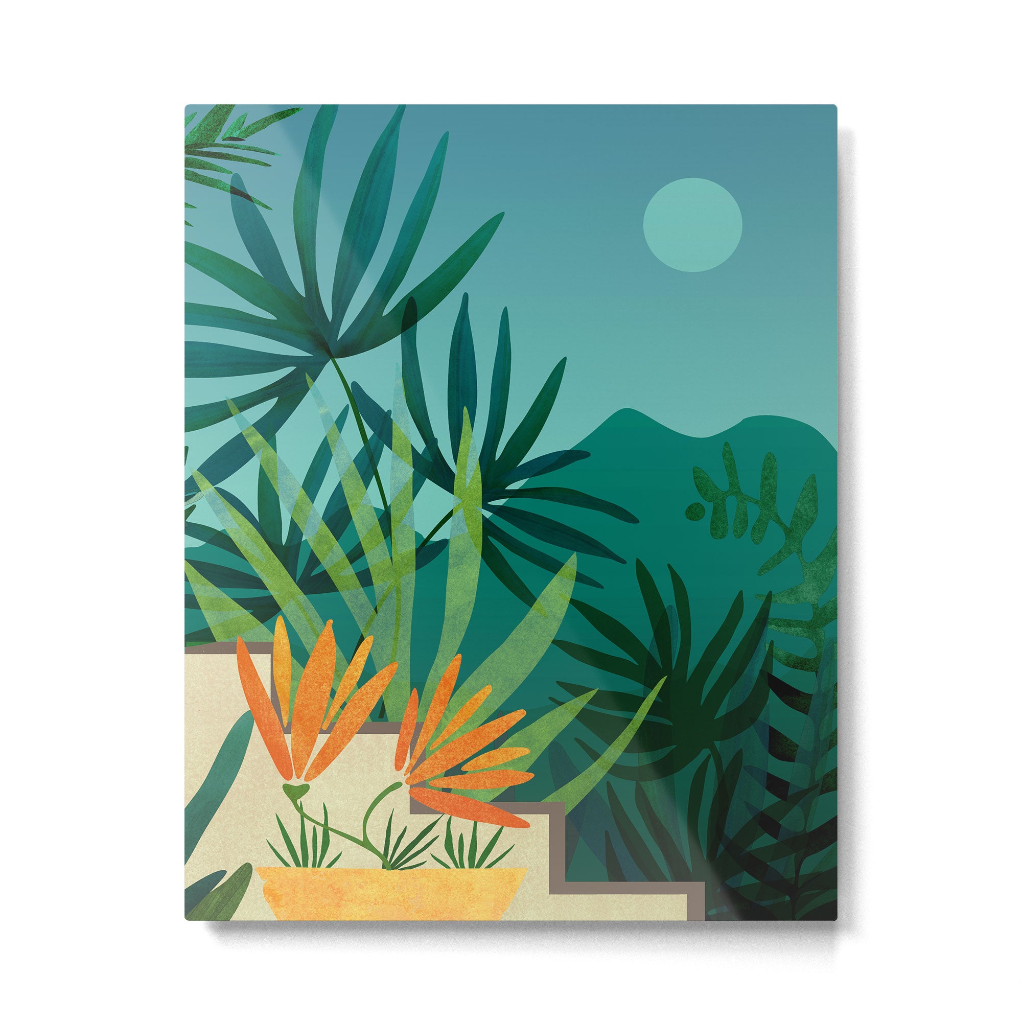 Tropical Moonlight Garden Landscape  Metal Print Gallery Image 4