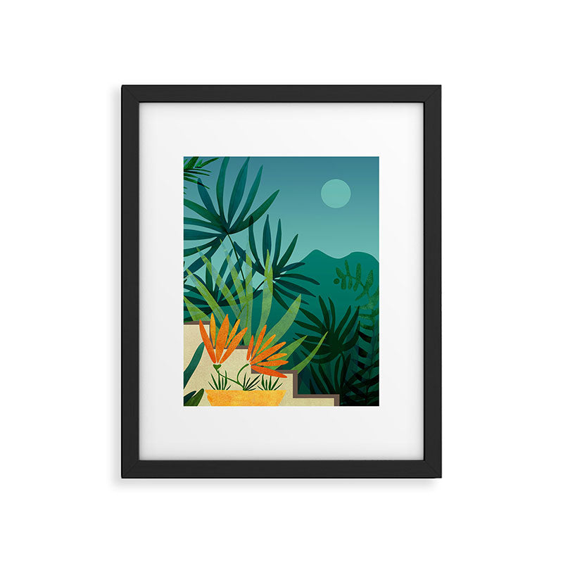 Tropical Moonlight Garden Landscape  Framed Art Print Gallery Image 5