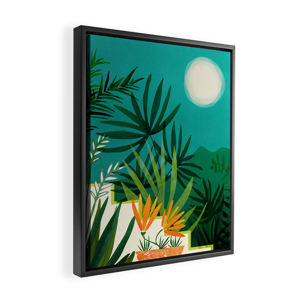 Tropical Moonlight Night Scene Framed Canvas Print Gallery Image 2