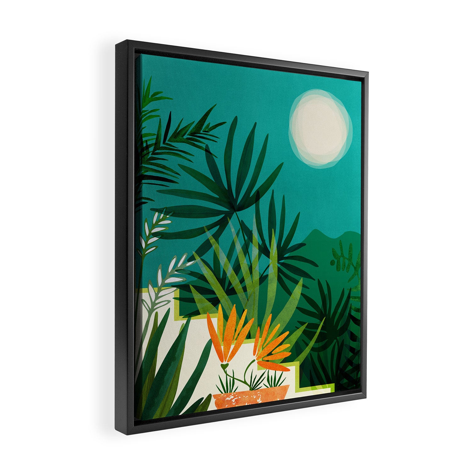 Tropical Moonlight Night Scene Framed Canvas Print Gallery Image 2