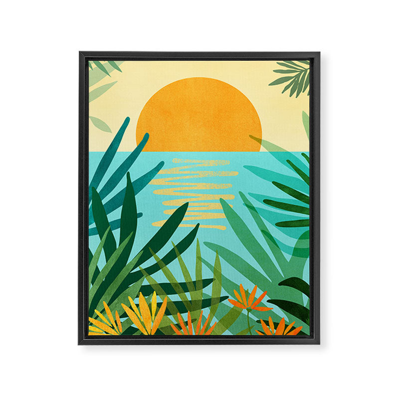 Tropical Ocean View Landscape Illustration Framed Canvas Print Gallery Image 6