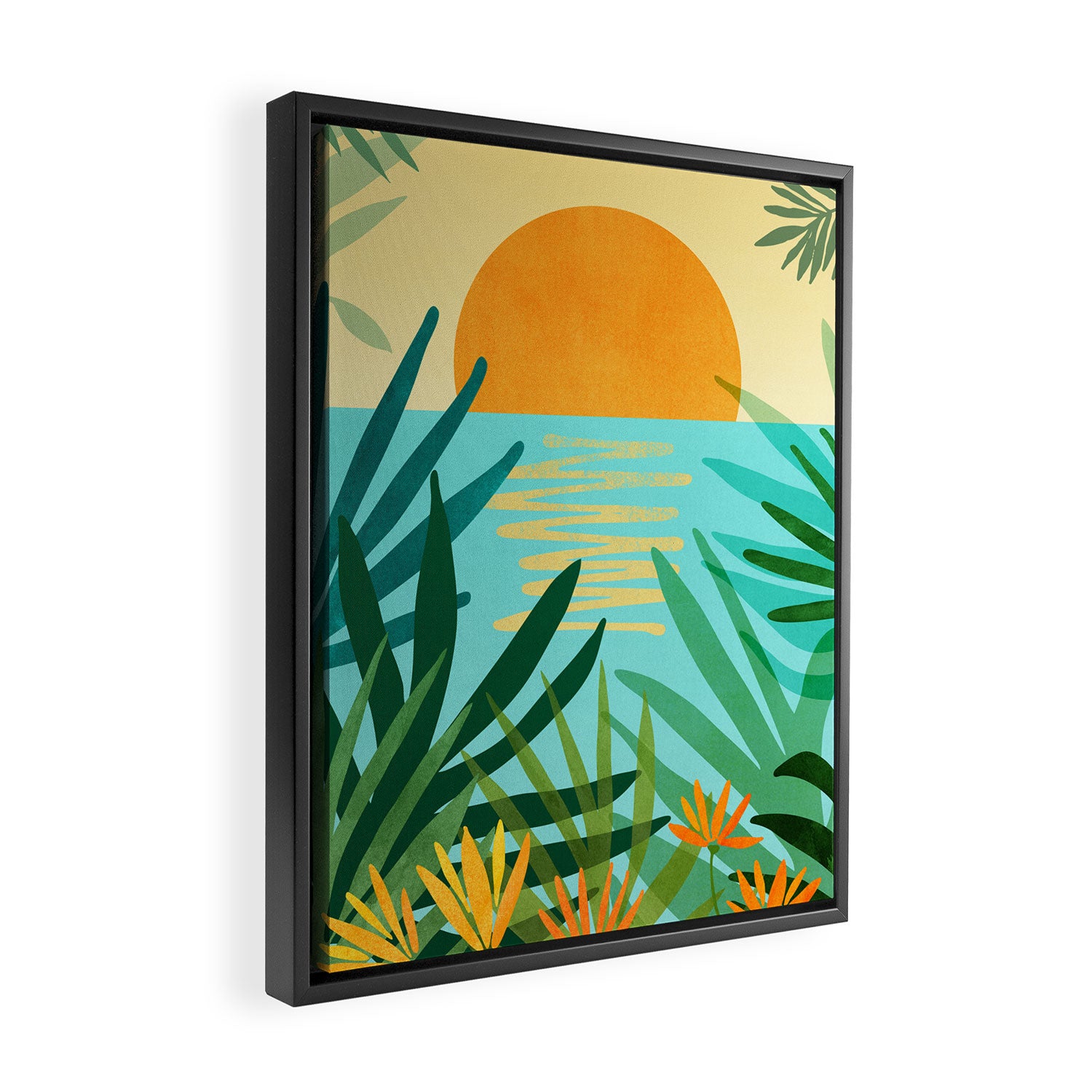 Tropical Ocean View Landscape Illustration Framed Canvas Print Gallery Image 2