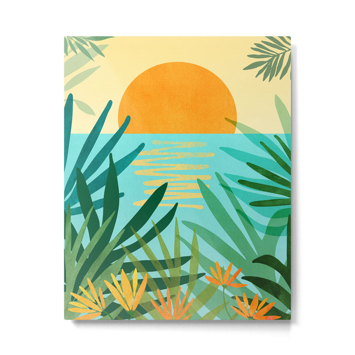Tropical Ocean View Landscape Illustration Metal Print Gallery Image 1